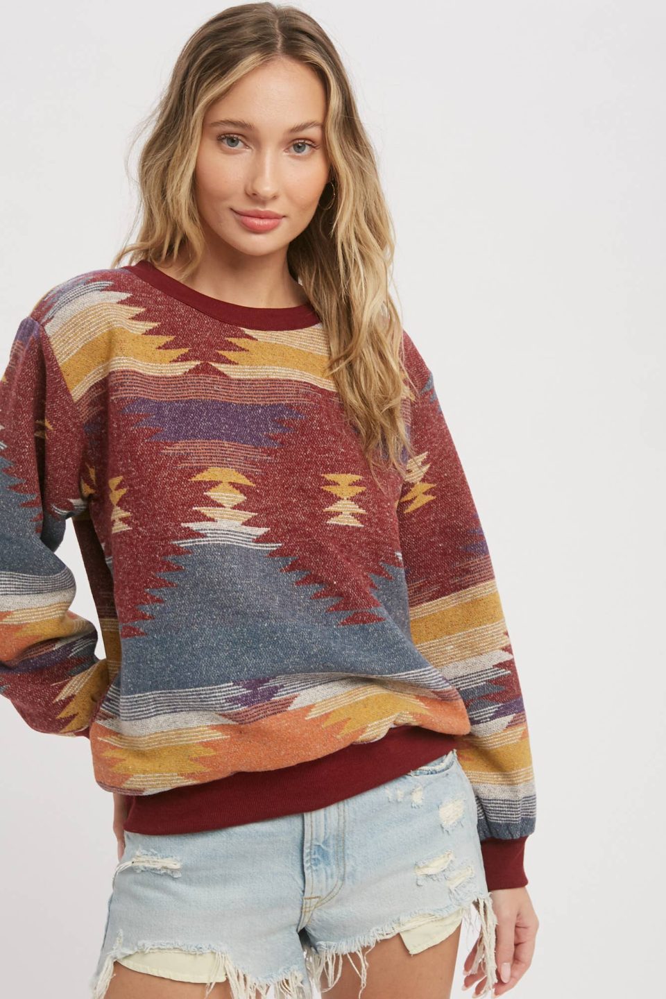 AZTEC PATTERN SWEATSHIRT Burgandy/Teal