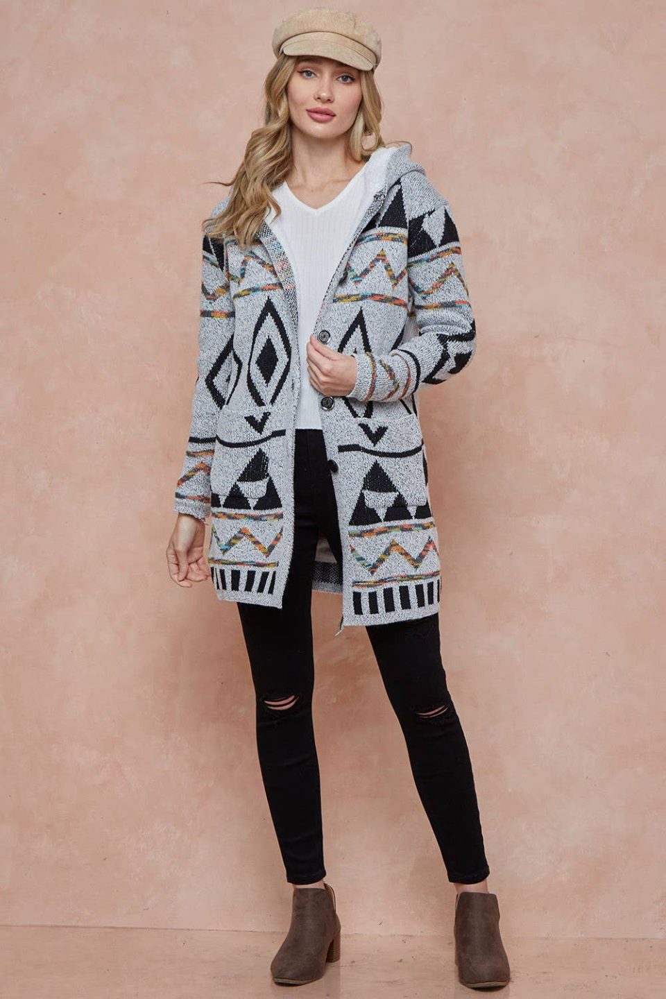 Rainbow Aztec Print Hooded Cardigan