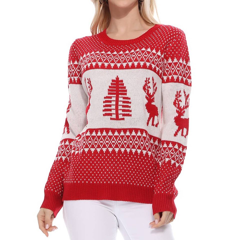 Deer and Tree Christmas Sweater Red