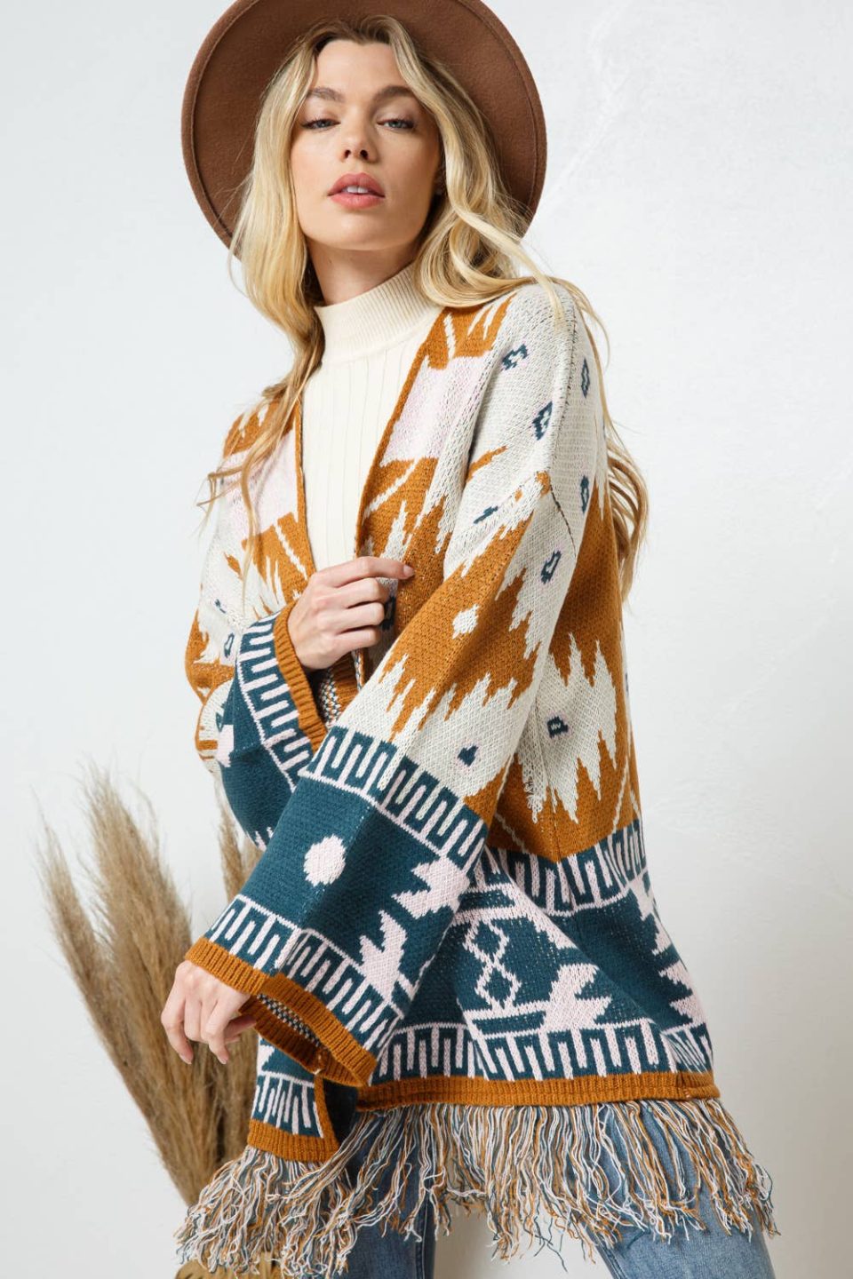 Aztec Fringe Cardigan Sweater