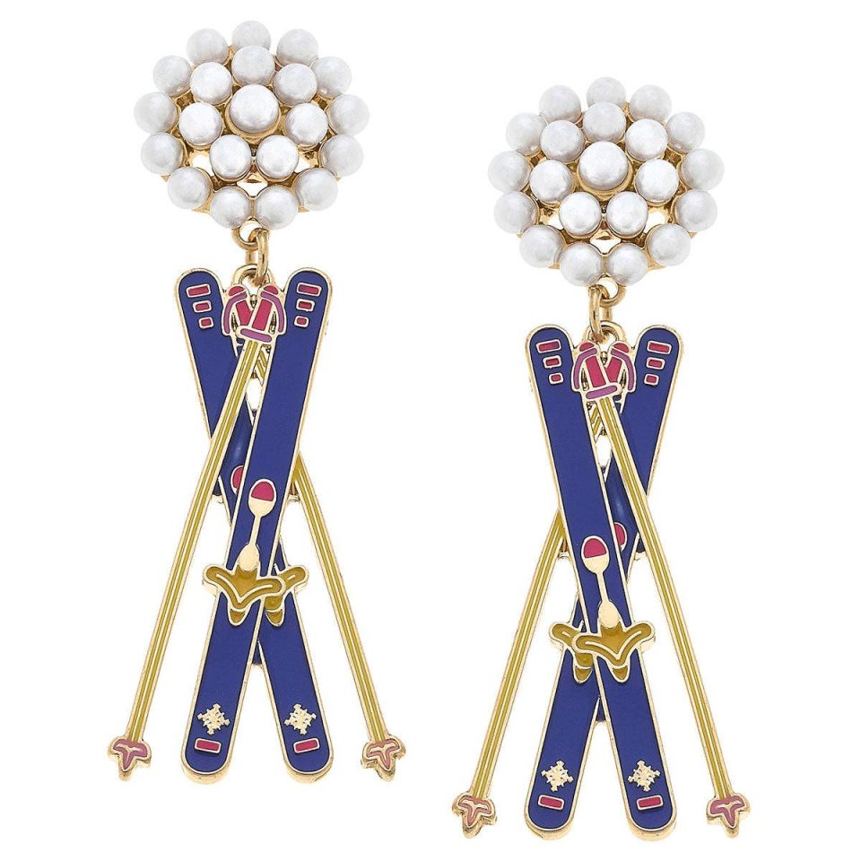 Aspen Ski Pearl Cluster Enamel Earring