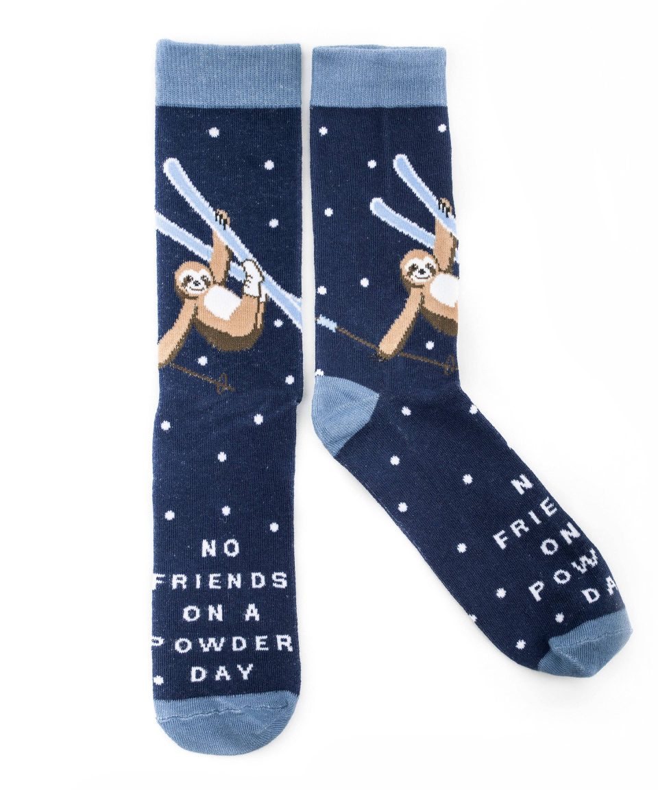 No Sloth Friends On A Powder Day Dark Blue Dress Socks