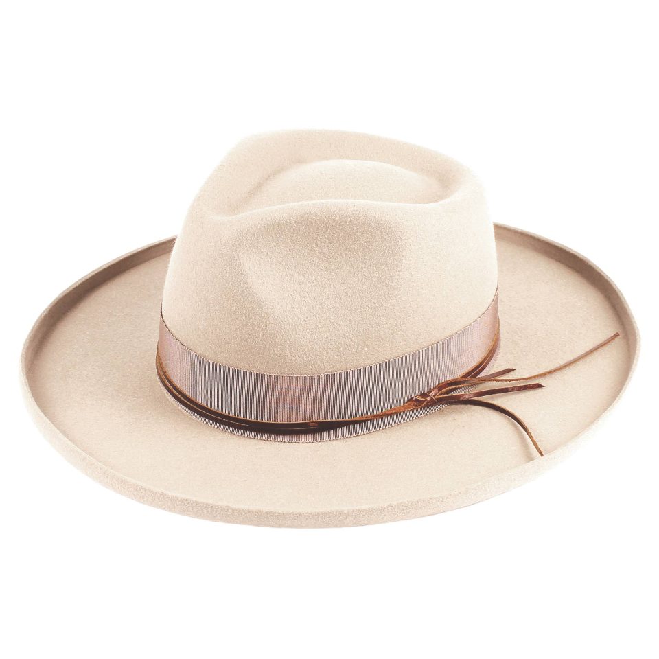 Wool Leather Strap Fedora Tan