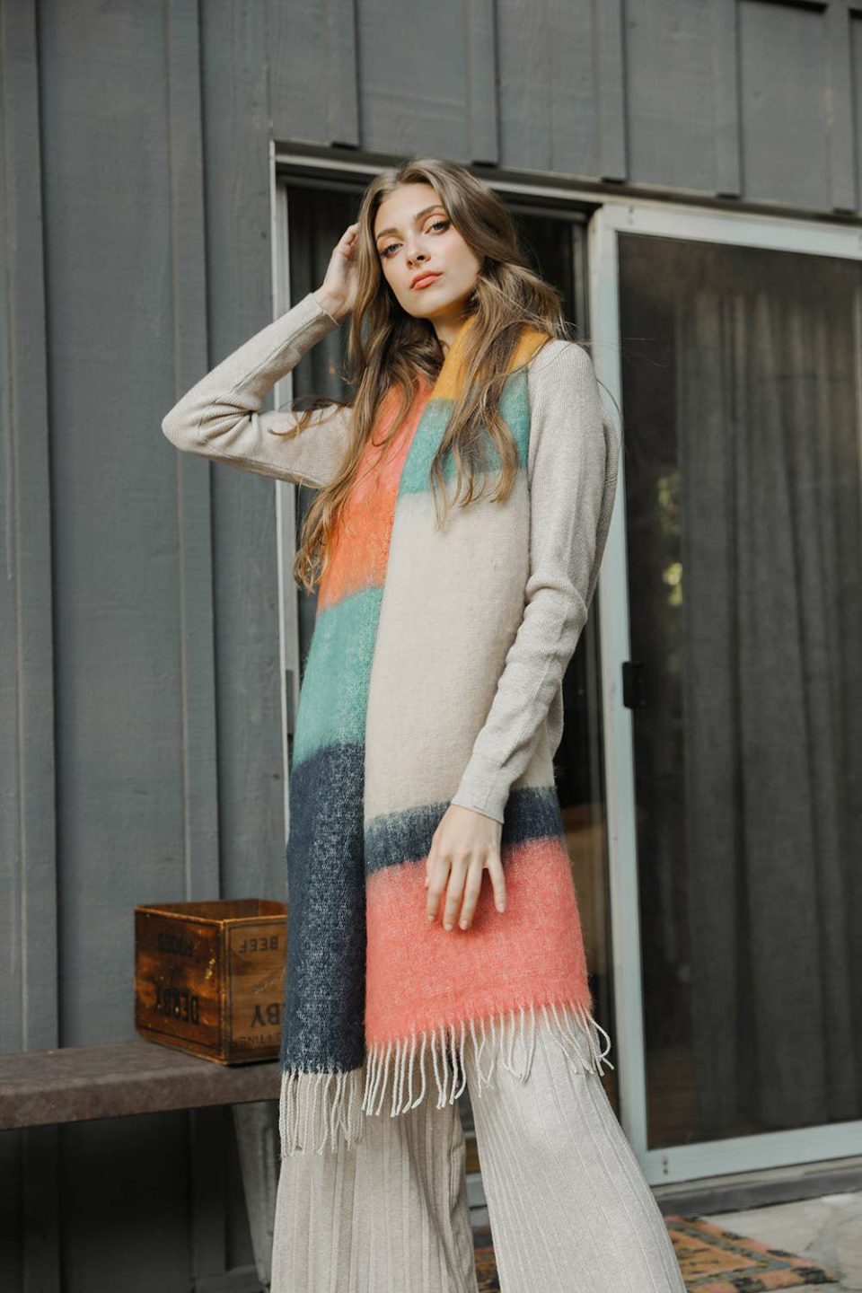 Color Block Soft Faux Mohair Scarf