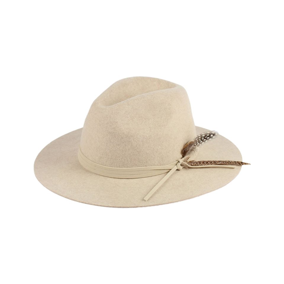 Wool Feather Fedora Hat Tan