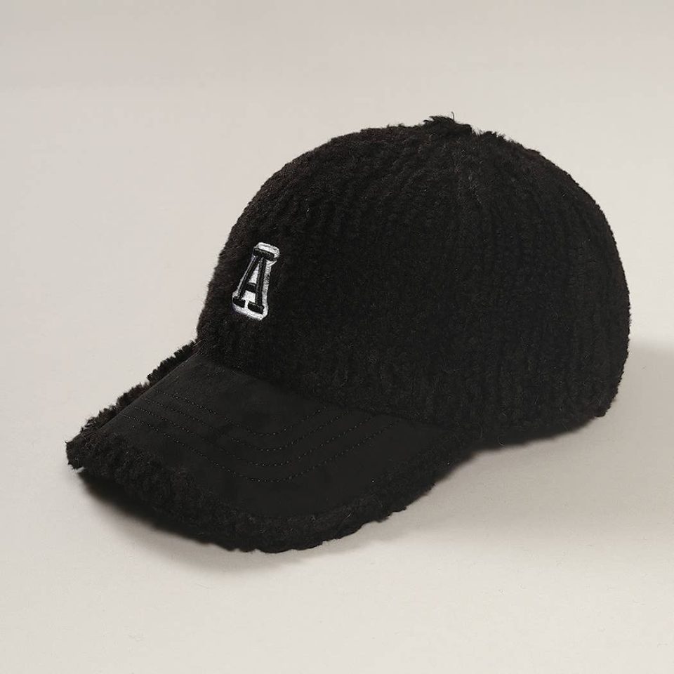 Letter A Chenille Patched Sherpa Baseball Cap