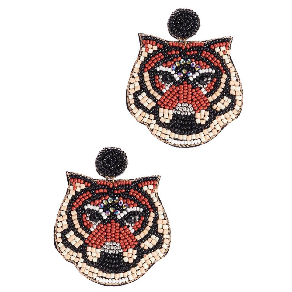 Seed Beaded Tiger Face Post Earrings