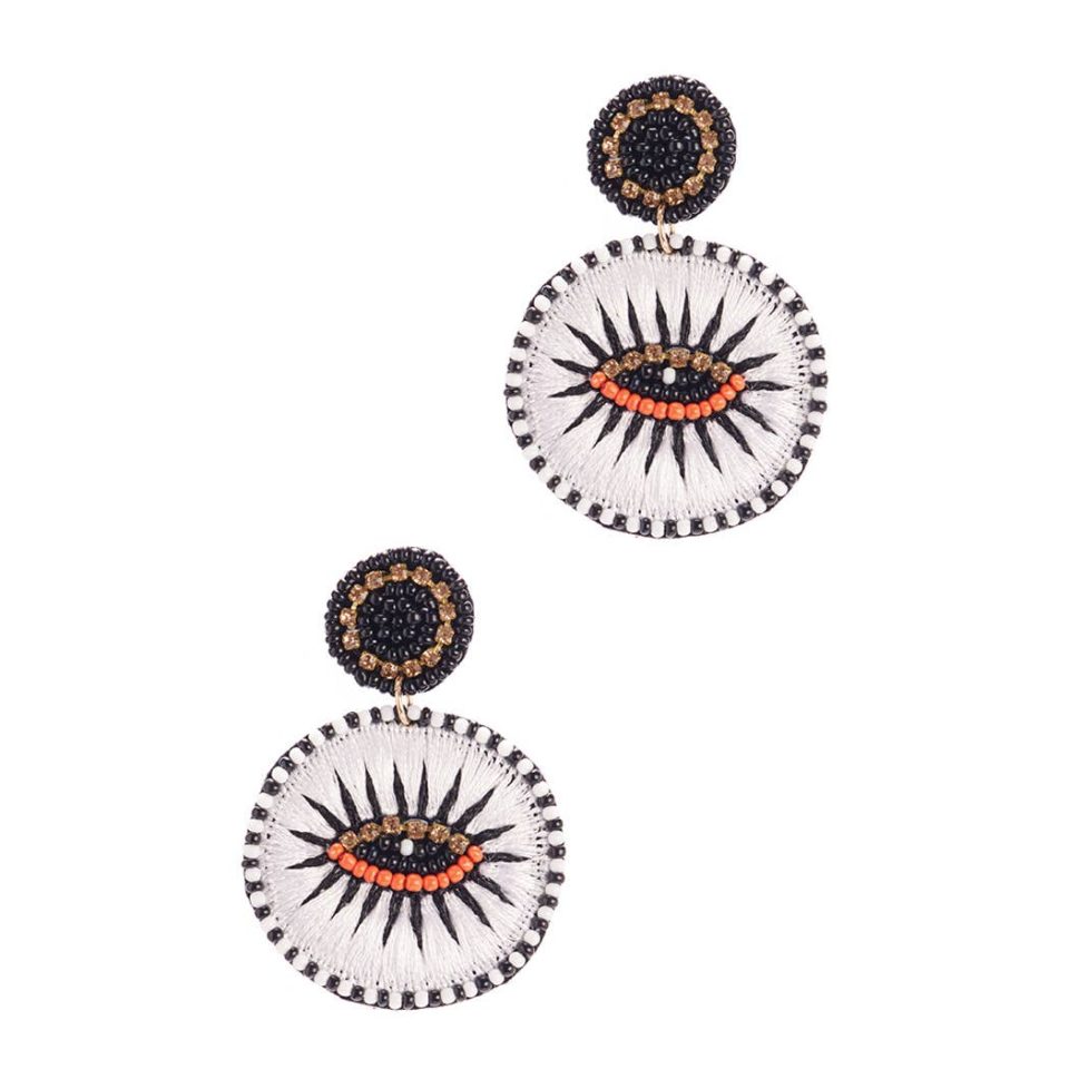 Eye Seed Beaded Post Earrings White