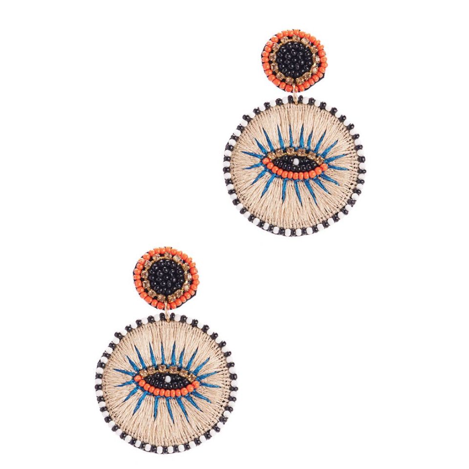 Eye Seed Beaded Post Earrings Natural