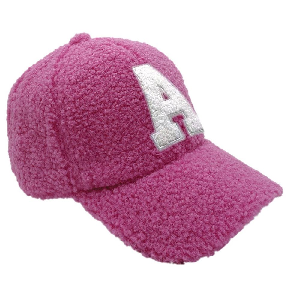 Letter A Sherpa Patch Baseball Cap Pink