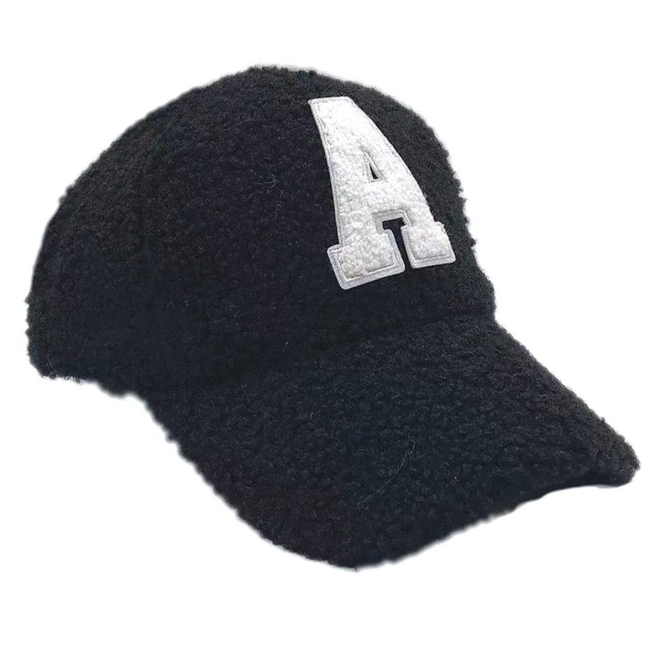 Letter A Sherpa Patch Baseball Cap Black